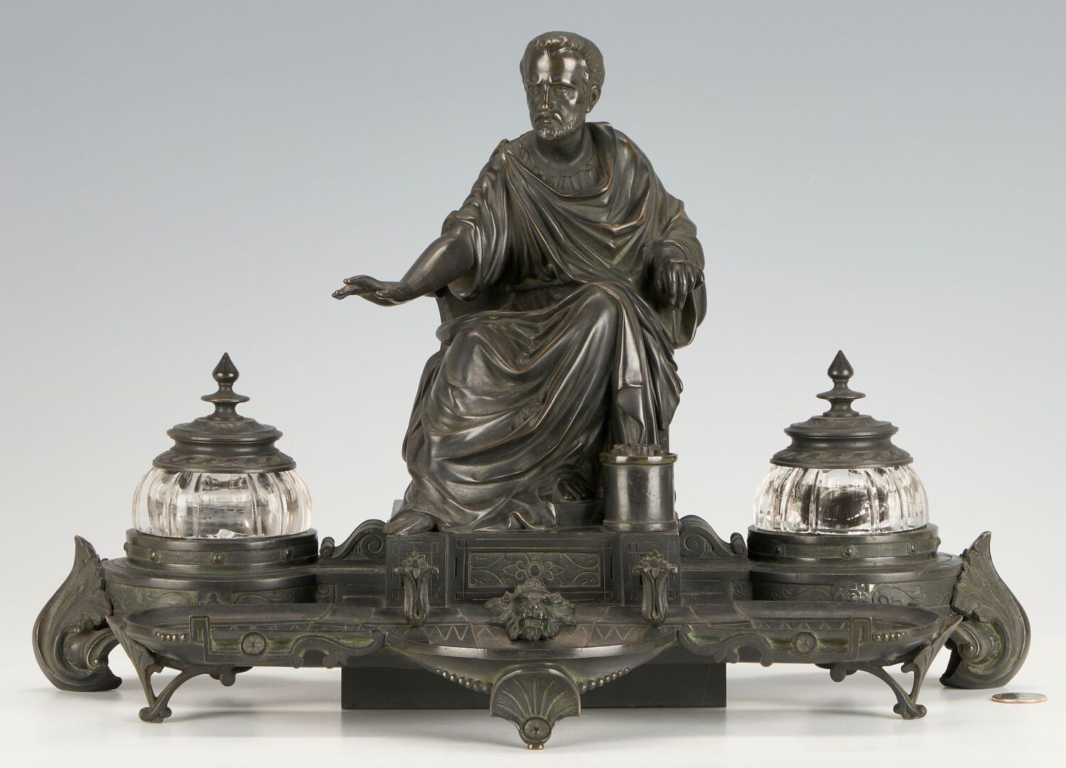 Lot 95: Grand Tour Neoclassical Bronze Figural Inkstand, Likely French