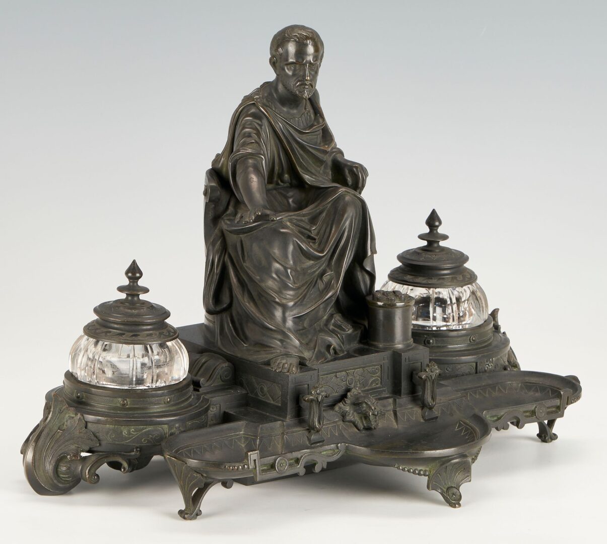 Lot 95: Grand Tour Neoclassical Bronze Figural Inkstand, Likely French