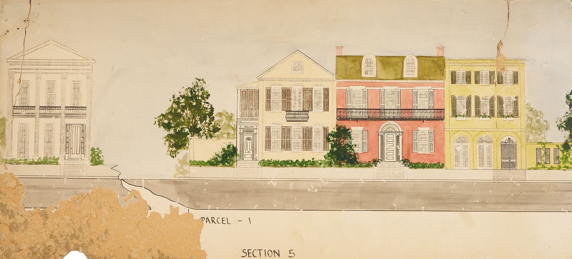 Lot 960: Early Memphis Map and Victorian Village Watercolors
