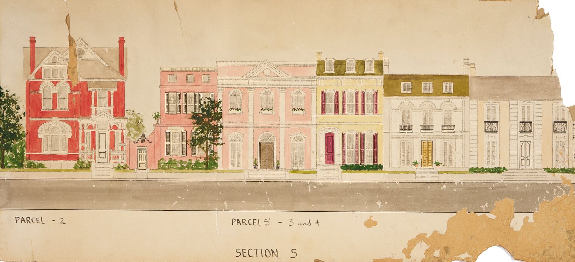 Lot 960: Early Memphis Map and Victorian Village Watercolors