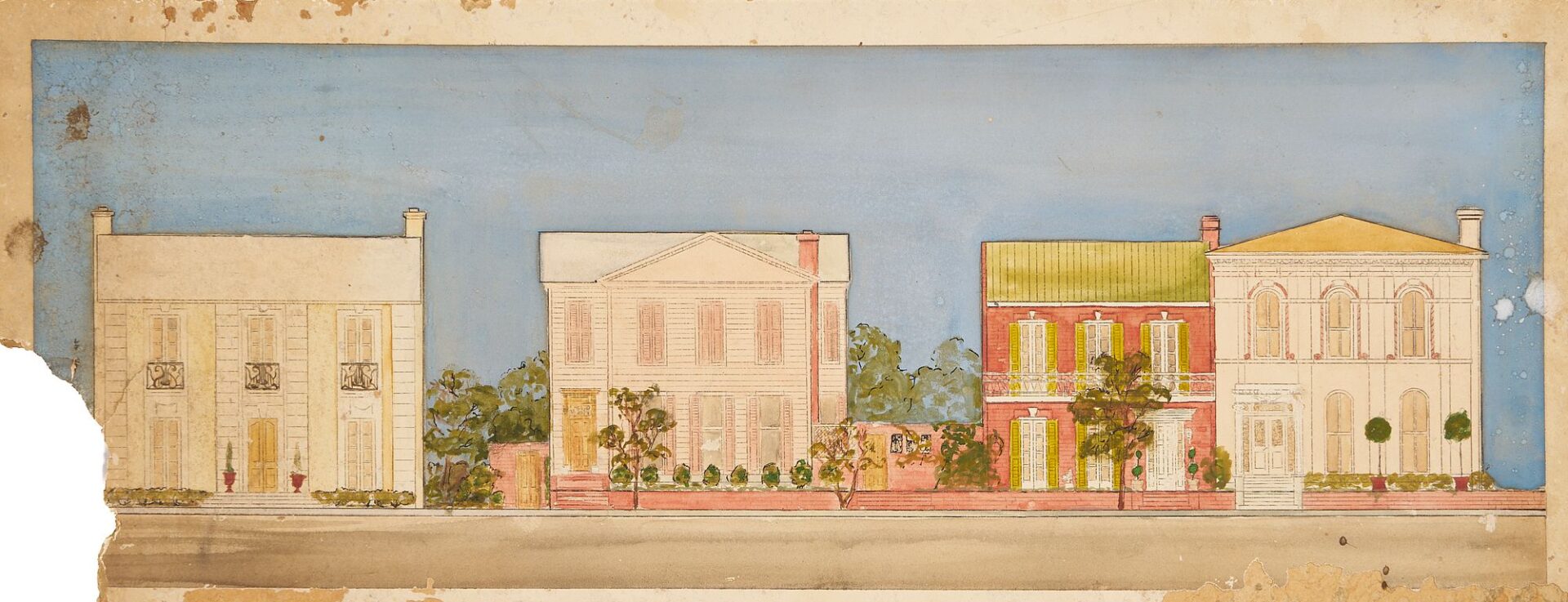 Lot 960: Early Memphis Map and Victorian Village Watercolors
