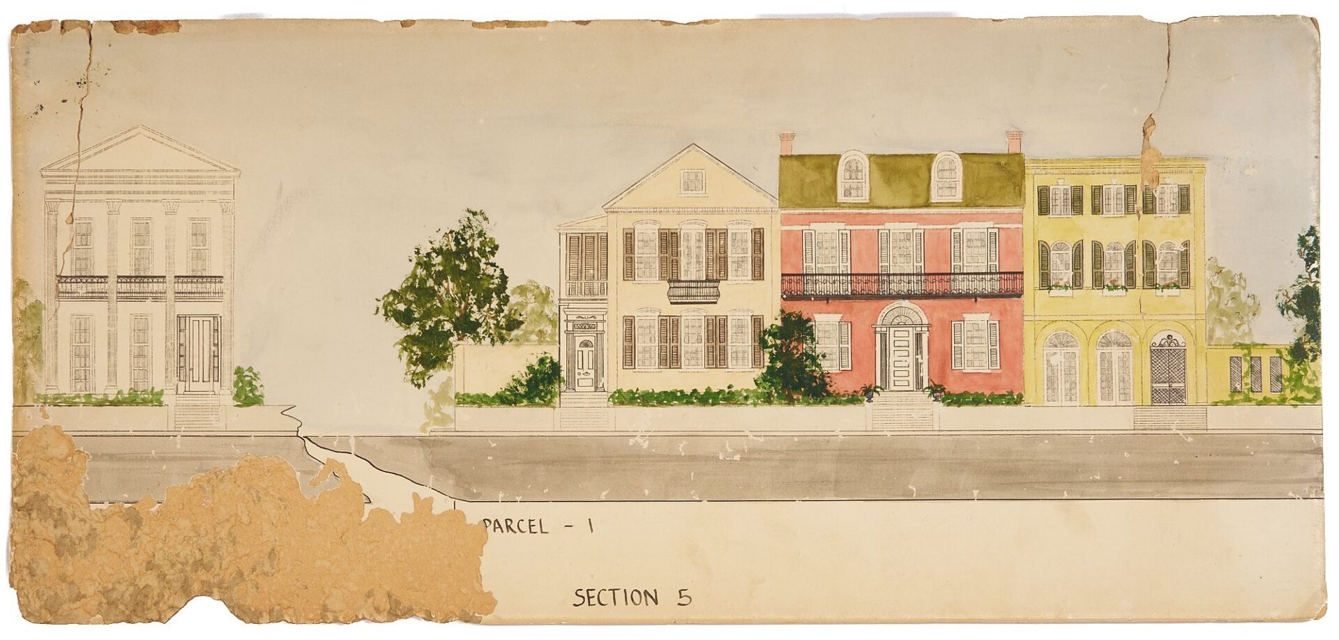 Lot 960: Early Memphis Map and Victorian Village Watercolors