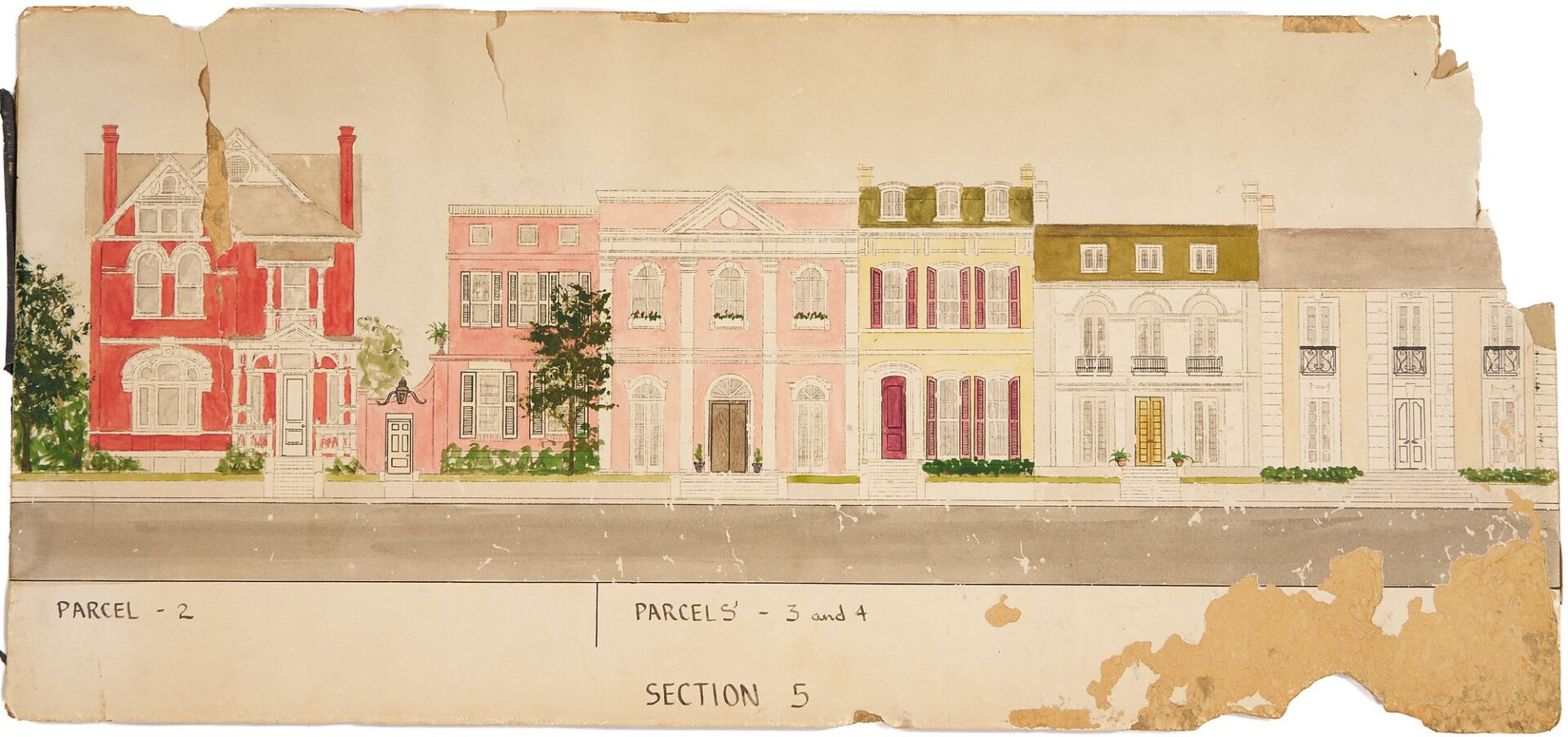 Lot 960: Early Memphis Map and Victorian Village Watercolors