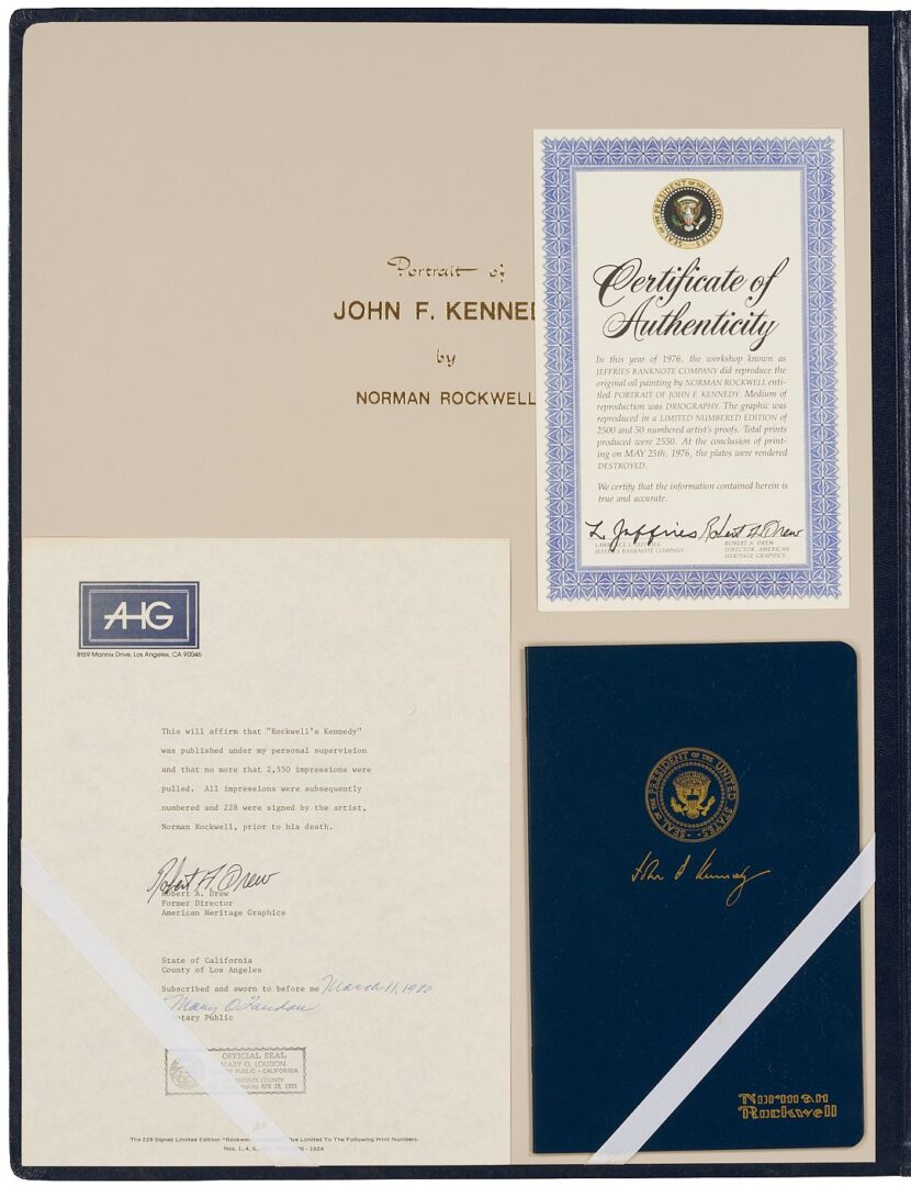 Lot 965: Norman Rockwell Signed John F. Kennedy Portrait, 1976