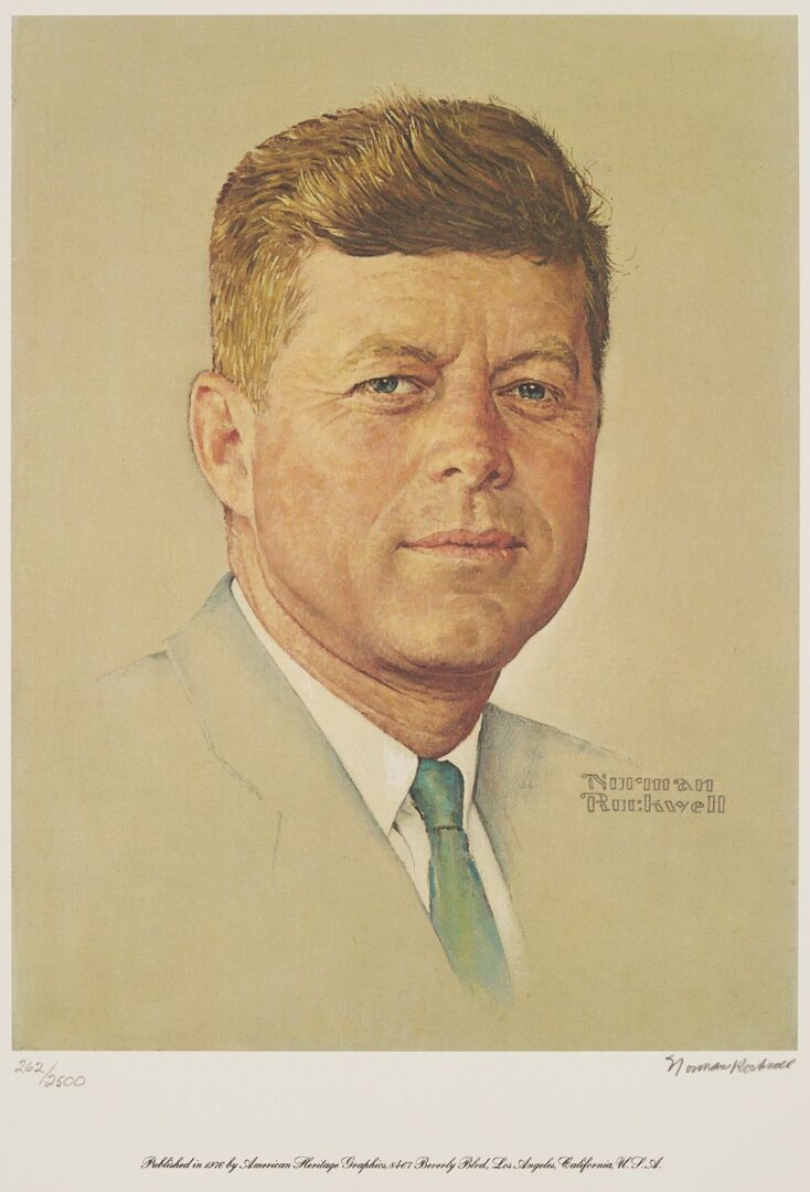 Lot 965: Norman Rockwell Signed John F. Kennedy Portrait, 1976