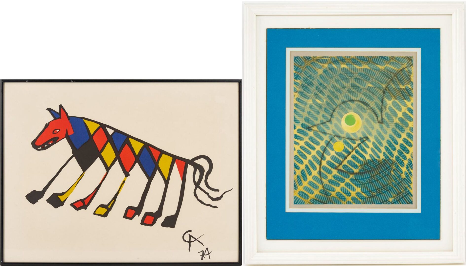 Lot 973: Two Modernist Animal Lithographs: Calder, Beastie, & Ernst, Blue Bird