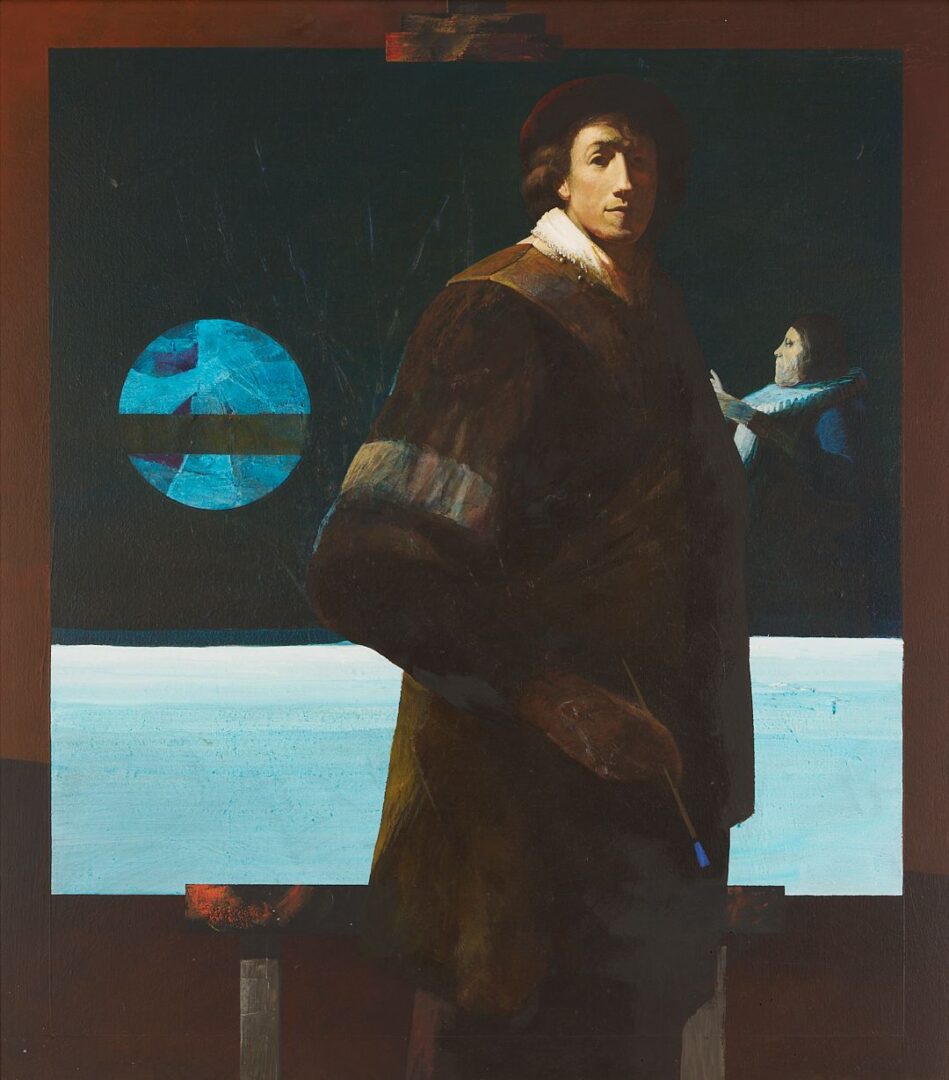 Lot 976: Large Surrealist Painting, Young Dutchman, Moon Series
