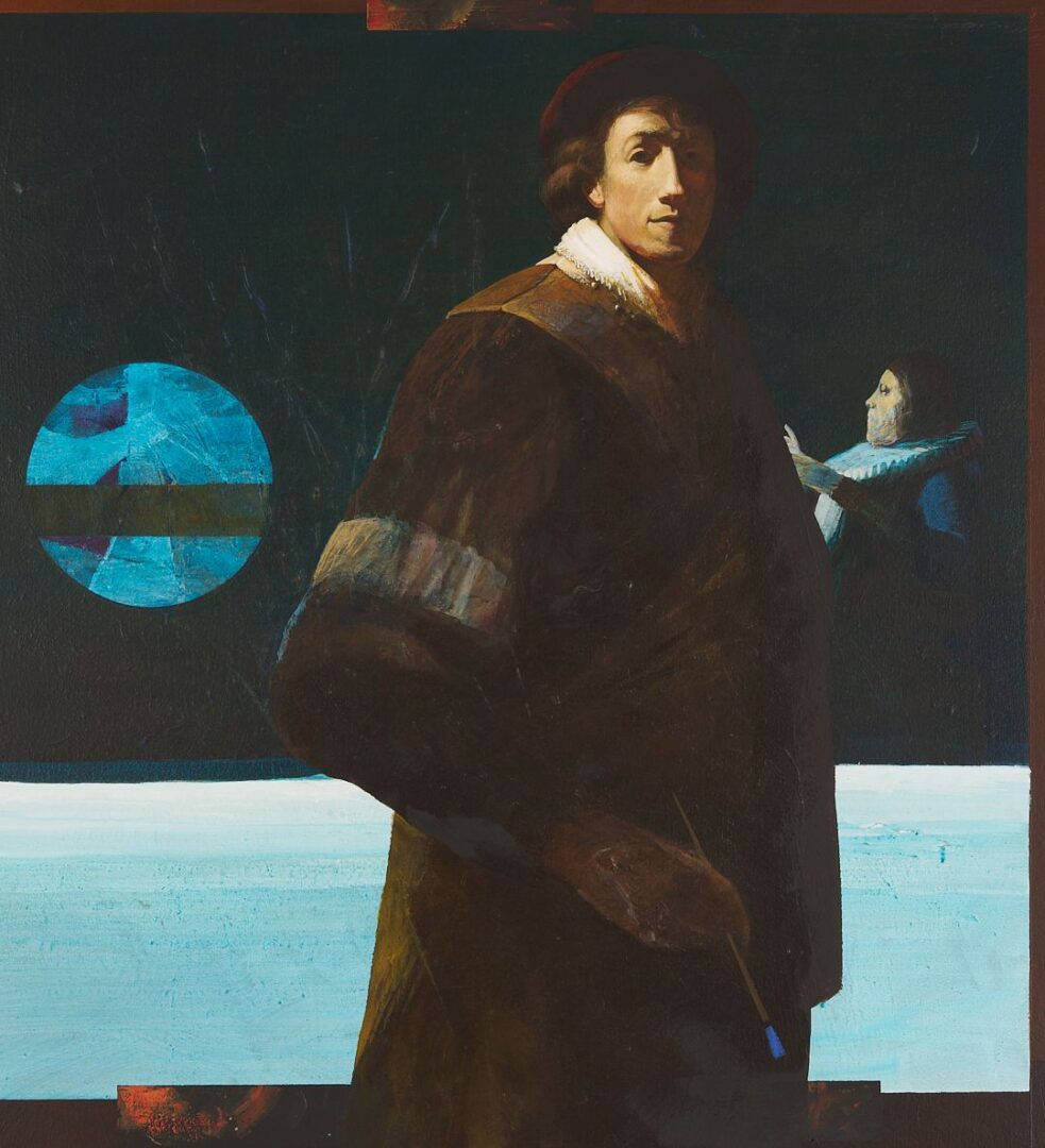 Lot 976: Large Surrealist Painting, Young Dutchman, Moon Series