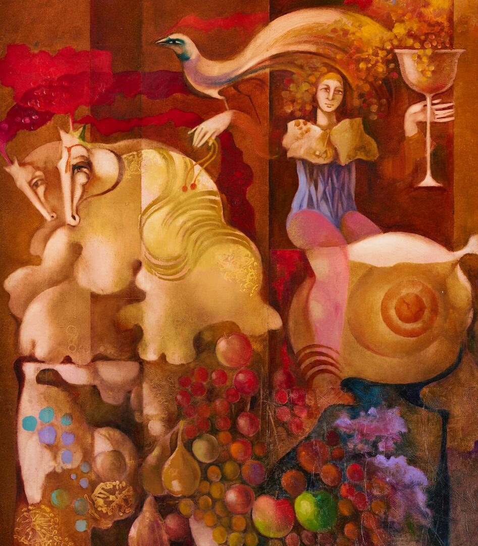 Lot 986: Josep Baques Surrealist Oil on Board Painting