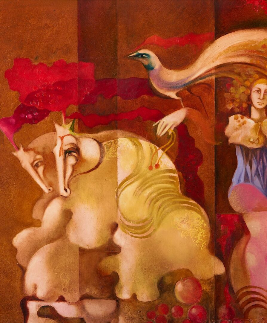 Lot 986: Josep Baques Surrealist Oil on Board Painting