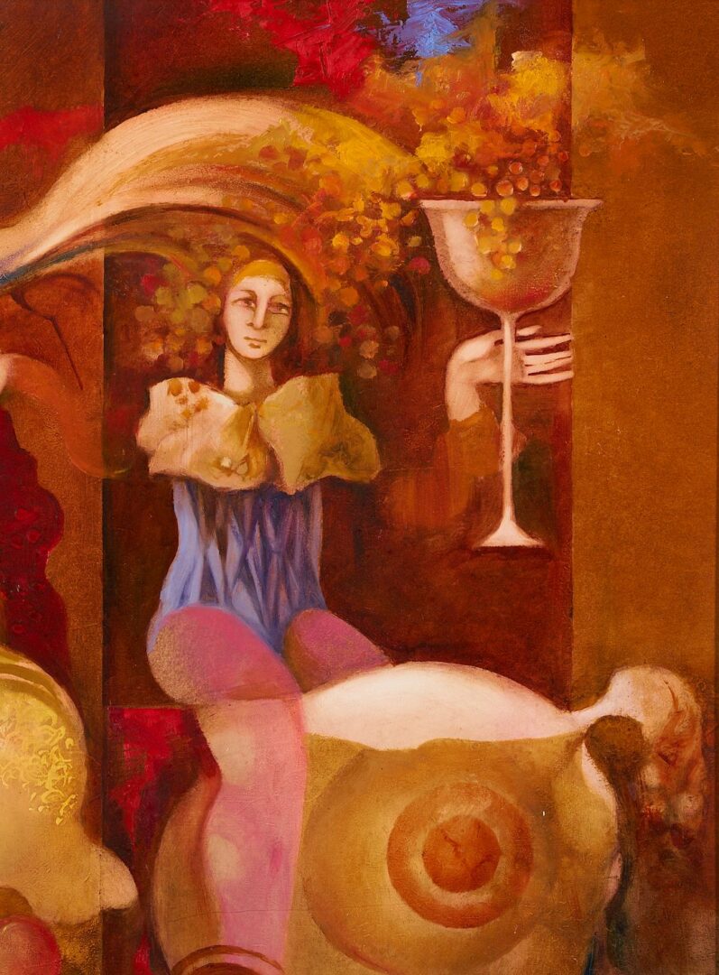 Lot 986: Josep Baques Surrealist Oil on Board Painting