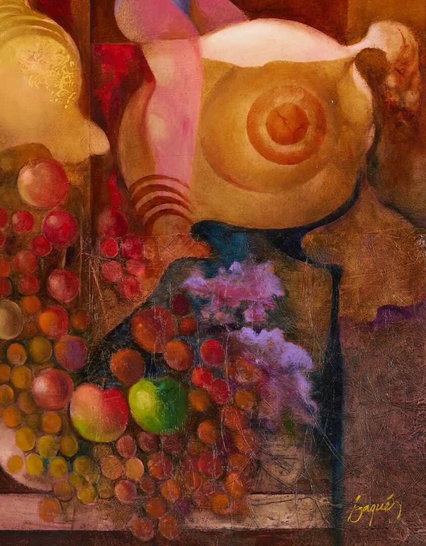 Lot 986: Josep Baques Surrealist Oil on Board Painting