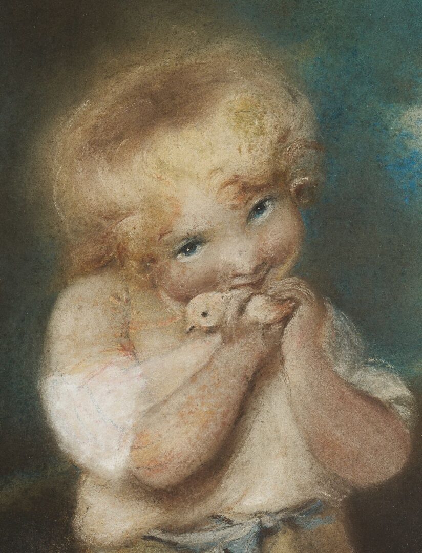 Lot 994: Small 18th C. Pastel Portrait Drawing, Child w/ Chick