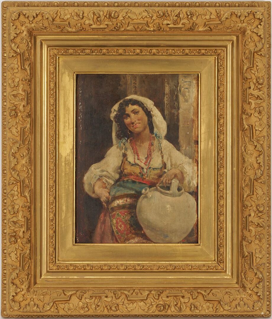 Lot 995: 19th c. Continental School Painting, Woman w/ Jug
