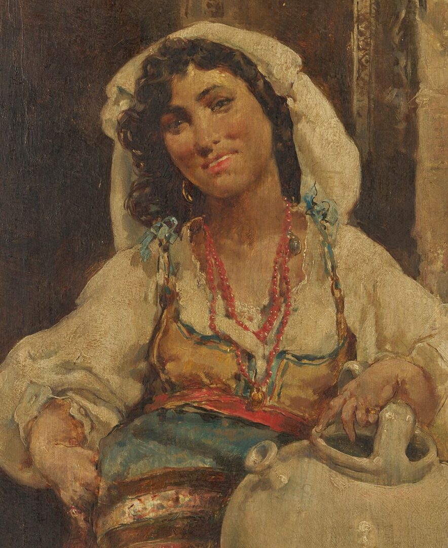 Lot 995: 19th c. Continental School Painting, Woman w/ Jug