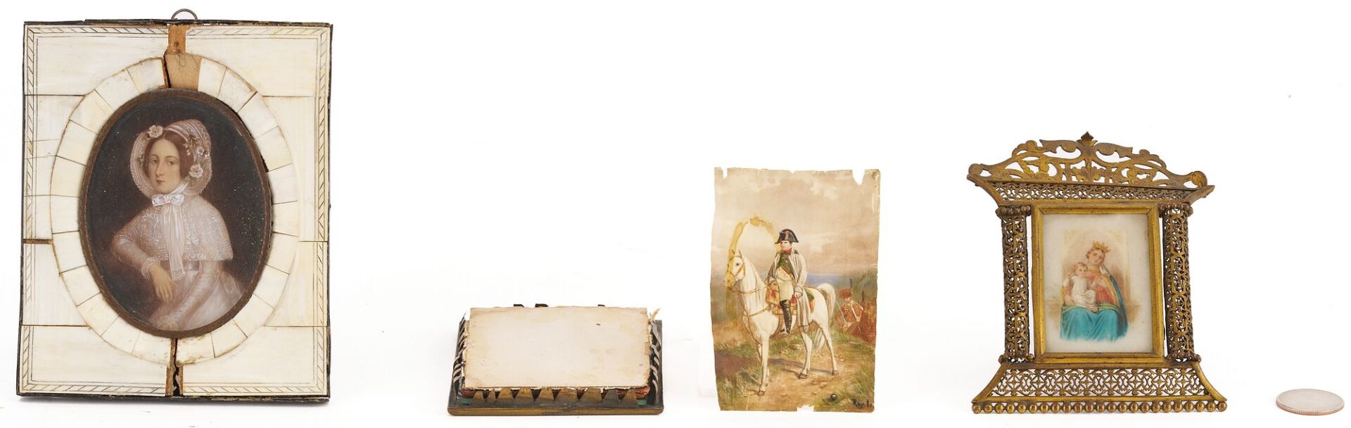 Lot 998: 3 Portrait Miniatures incl. Napoleon on Battlefield, Madonna & Child