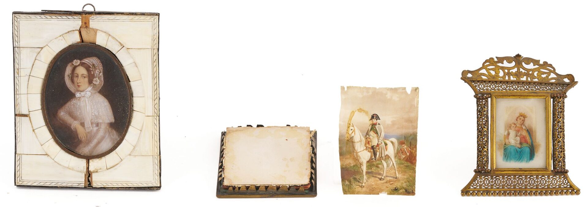 Lot 998: 3 Portrait Miniatures incl. Napoleon on Battlefield, Madonna & Child
