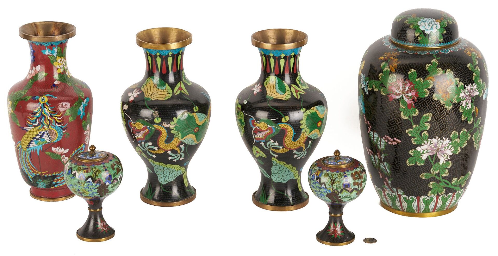 Lot 999: 6 Cloisonne Enamel Vases and Jars