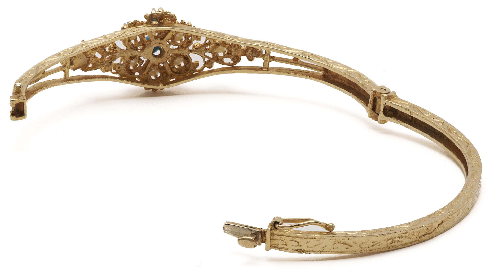 Lot 1000: Vintage 1930s 14K Yellow Gold Bracelet w/ Akoya Pearls & Turquoise