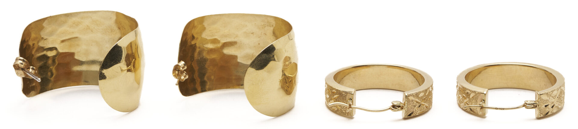 Lot 1001: 2 Pairs 14K Yellow Gold Hoop Earrings