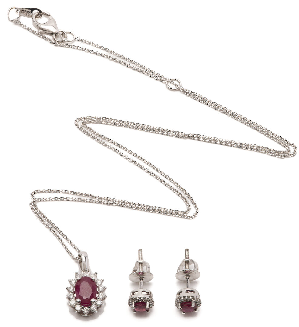 Lot 1003: Ruby & Diamond Necklace and Earrings