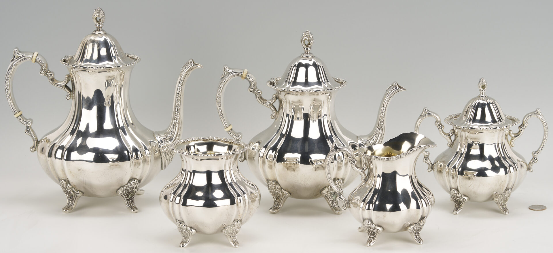 Lot 100: 5 Pc. Poole Sterling Silver Tea Set, Lancaster Rose
