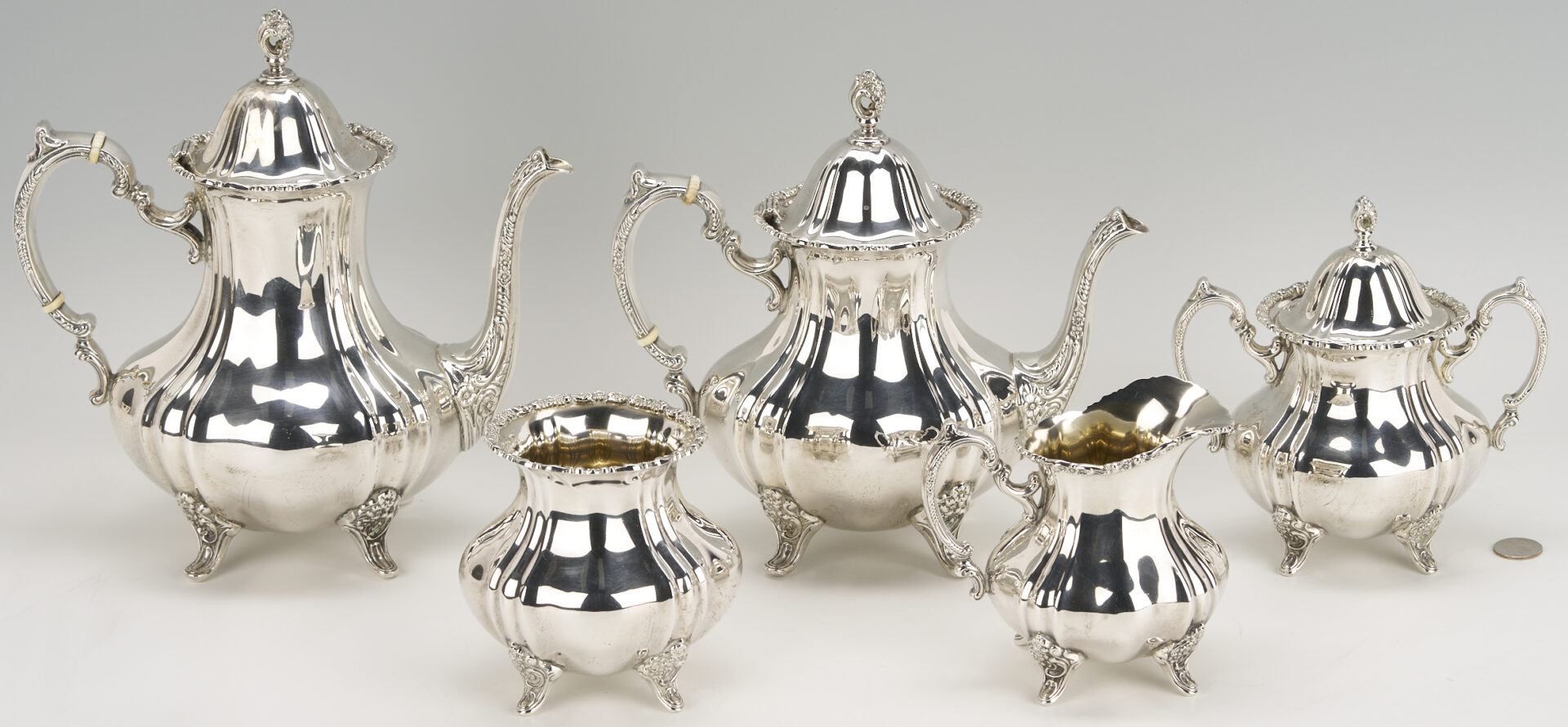 Lot 100: 5 Pc. Poole Sterling Silver Tea Set, Lancaster Rose