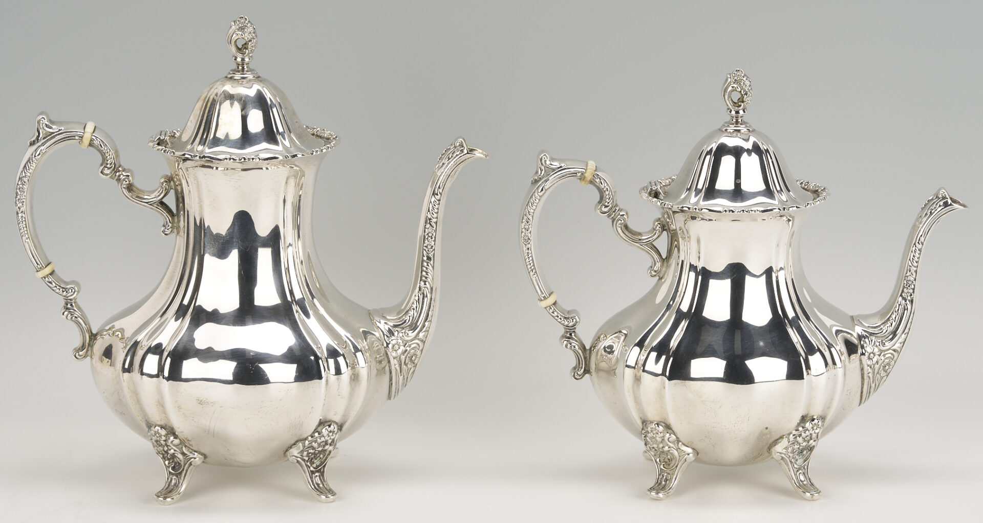Lot 100: 5 Pc. Poole Sterling Silver Tea Set, Lancaster Rose