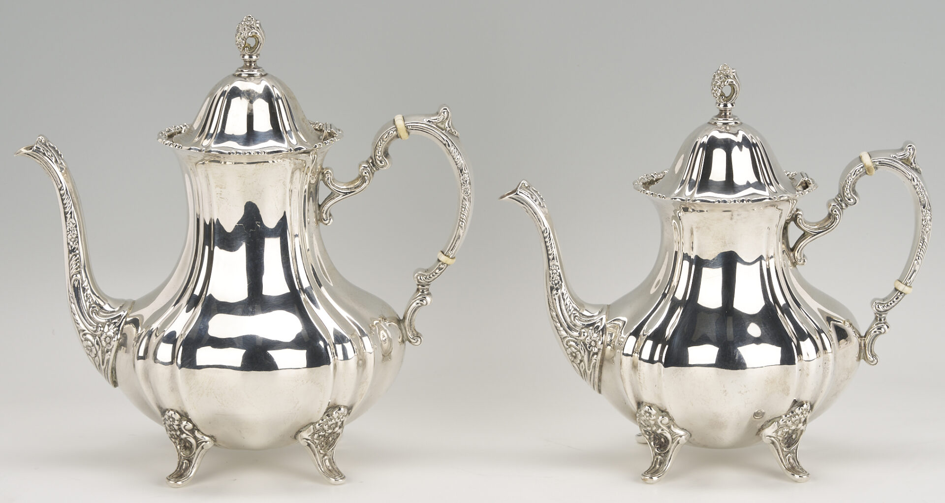 Lot 100: 5 Pc. Poole Sterling Silver Tea Set, Lancaster Rose