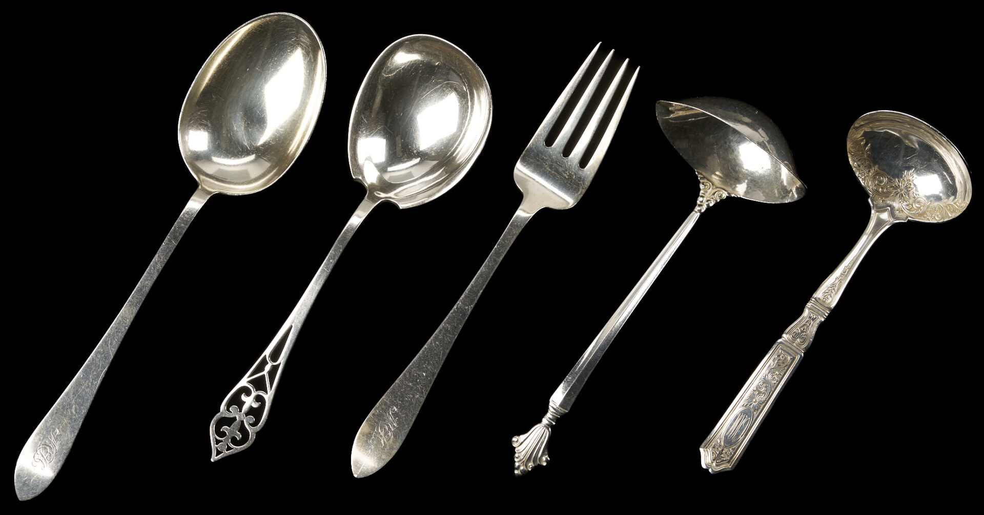 Lot 1013: 7 Sterling Silver Flatware Serving Pieces, incl. Tiffany & Jensen