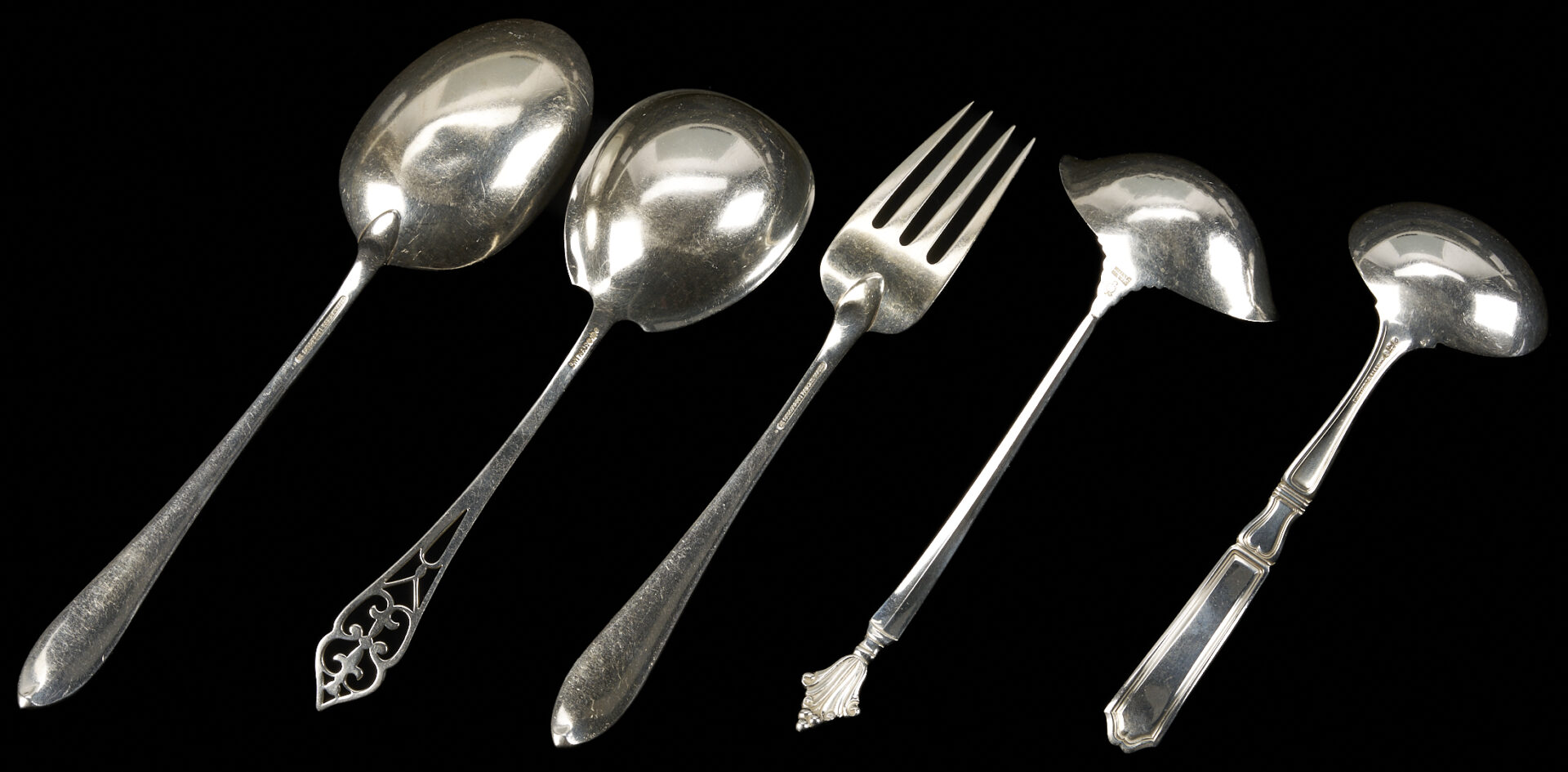 Lot 1013: 7 Sterling Silver Flatware Serving Pieces, incl. Tiffany & Jensen