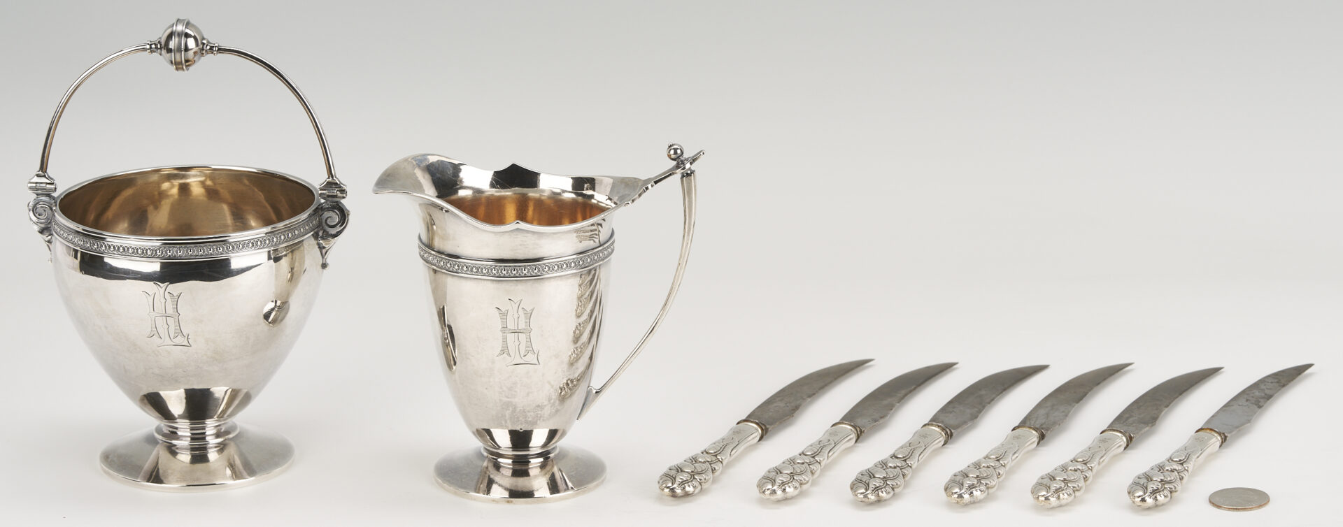 Lot 1014: 8 Early Tiffany & Co Sterling Pcs., incl. Sugar and Cream Jug