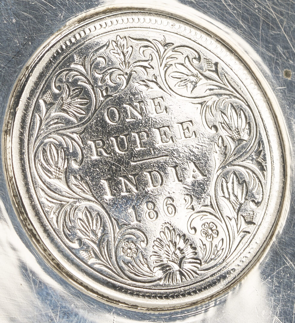 Lot 1015: 6 Sterling Silver Bread Plates & 4 Queen Victoria/King George Rupee Silver Coasters