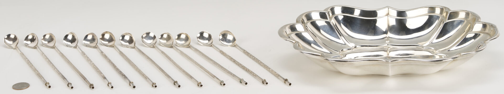 Lot 1017: Reed & Barton Sterling Tray & 12 Silver Iced Tea Spoons