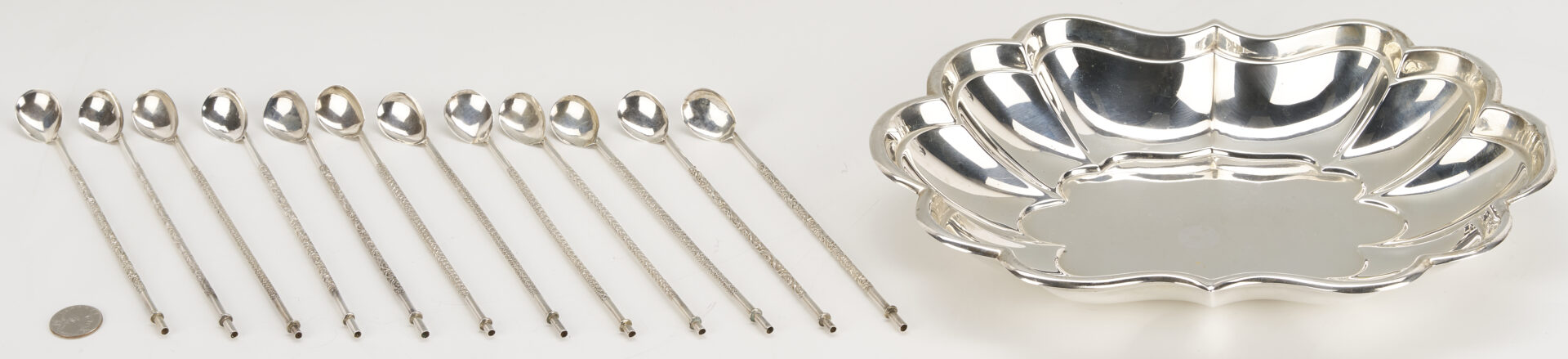 Lot 1017: Reed & Barton Sterling Tray & 12 Silver Iced Tea Spoons