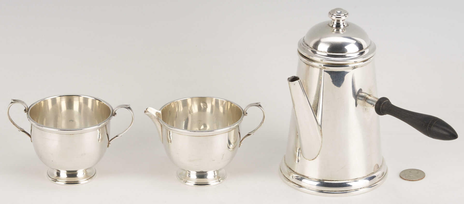 Lot 1018: 3 Sterling Silver Items: Chocolate Pot, Creamer, & Sugar
