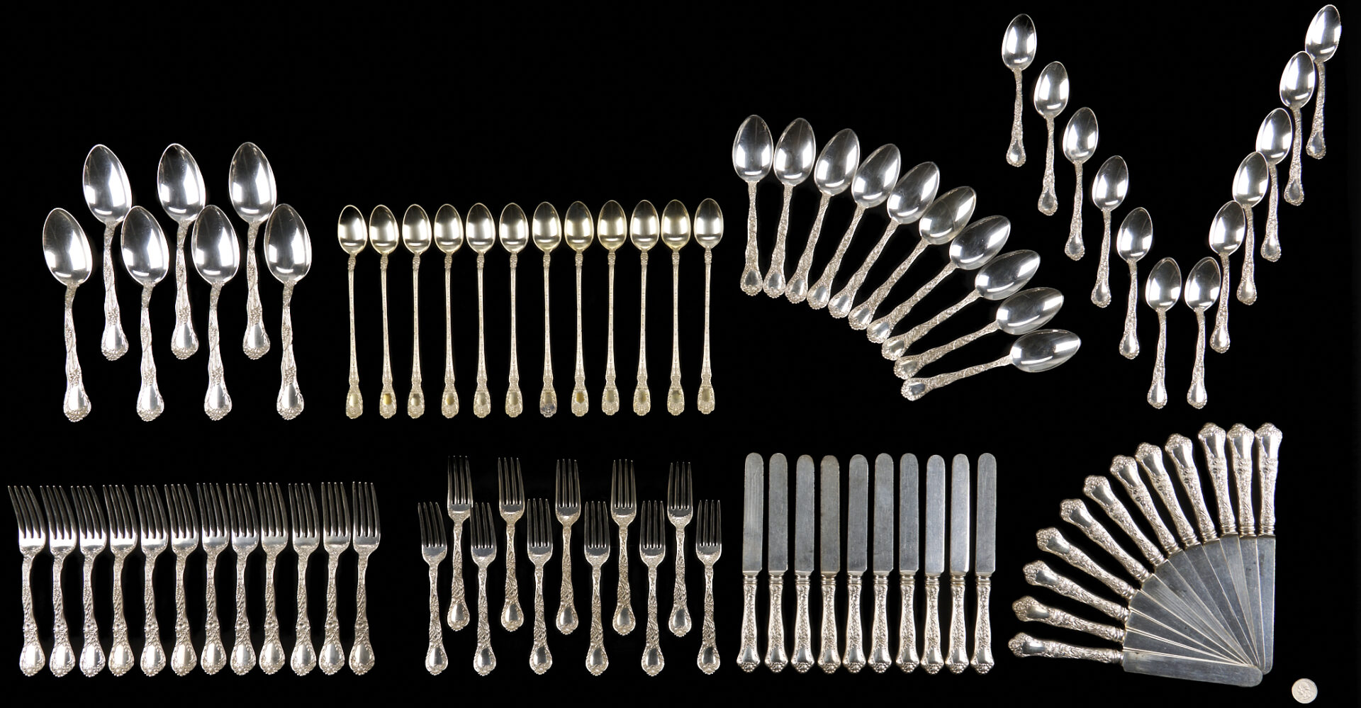 Lot 101: 86 Pcs. Gorham Sterling Flatware, Meadow & Florentine Patterns