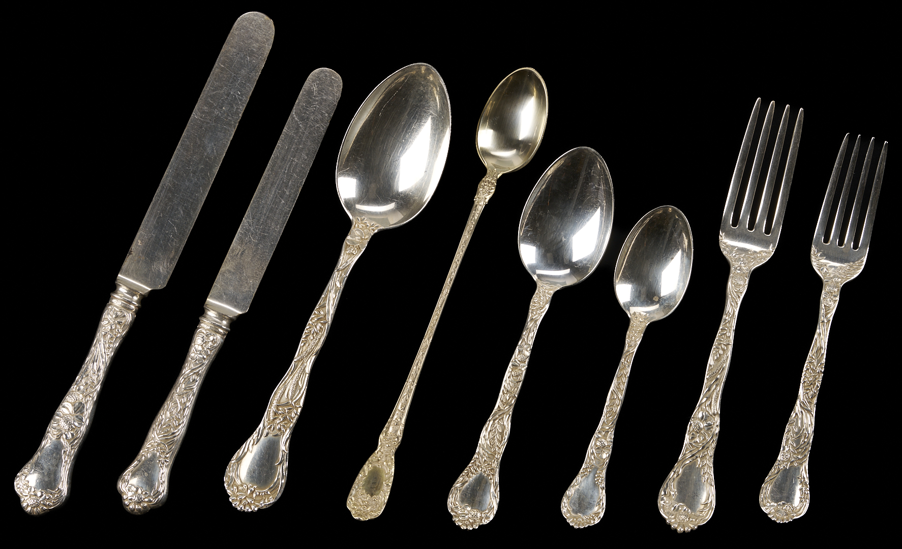 Lot 101: 86 Pcs. Gorham Sterling Flatware, Meadow & Florentine Patterns