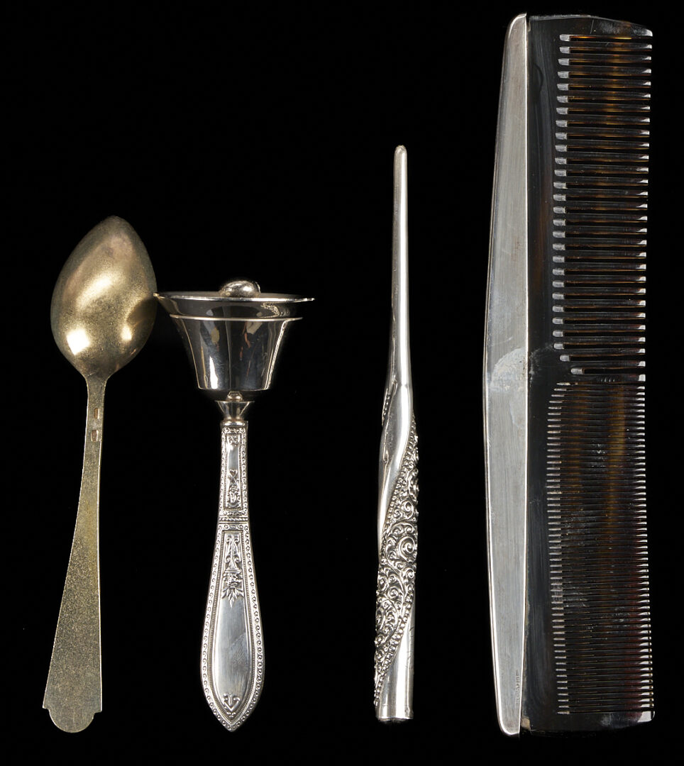 Lot 1021: 37 pcs Silver Accessories and Flatware incl. Flask