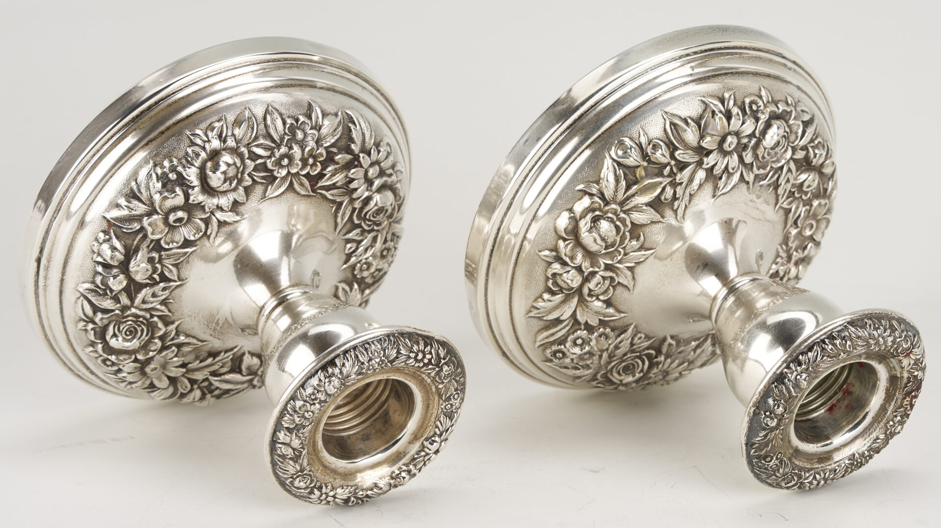 Lot 1027: 4 S. Kirk & Sons Sterling Candlesticks & Towle Sterling Ladle