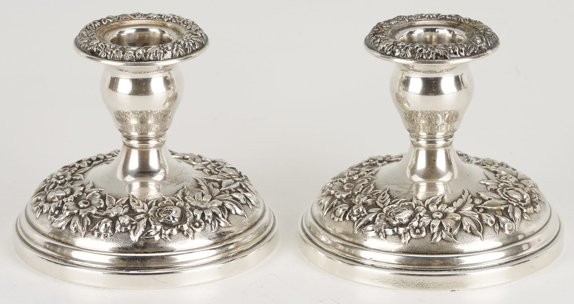 Lot 1027: 4 S. Kirk & Sons Sterling Candlesticks & Towle Sterling Ladle