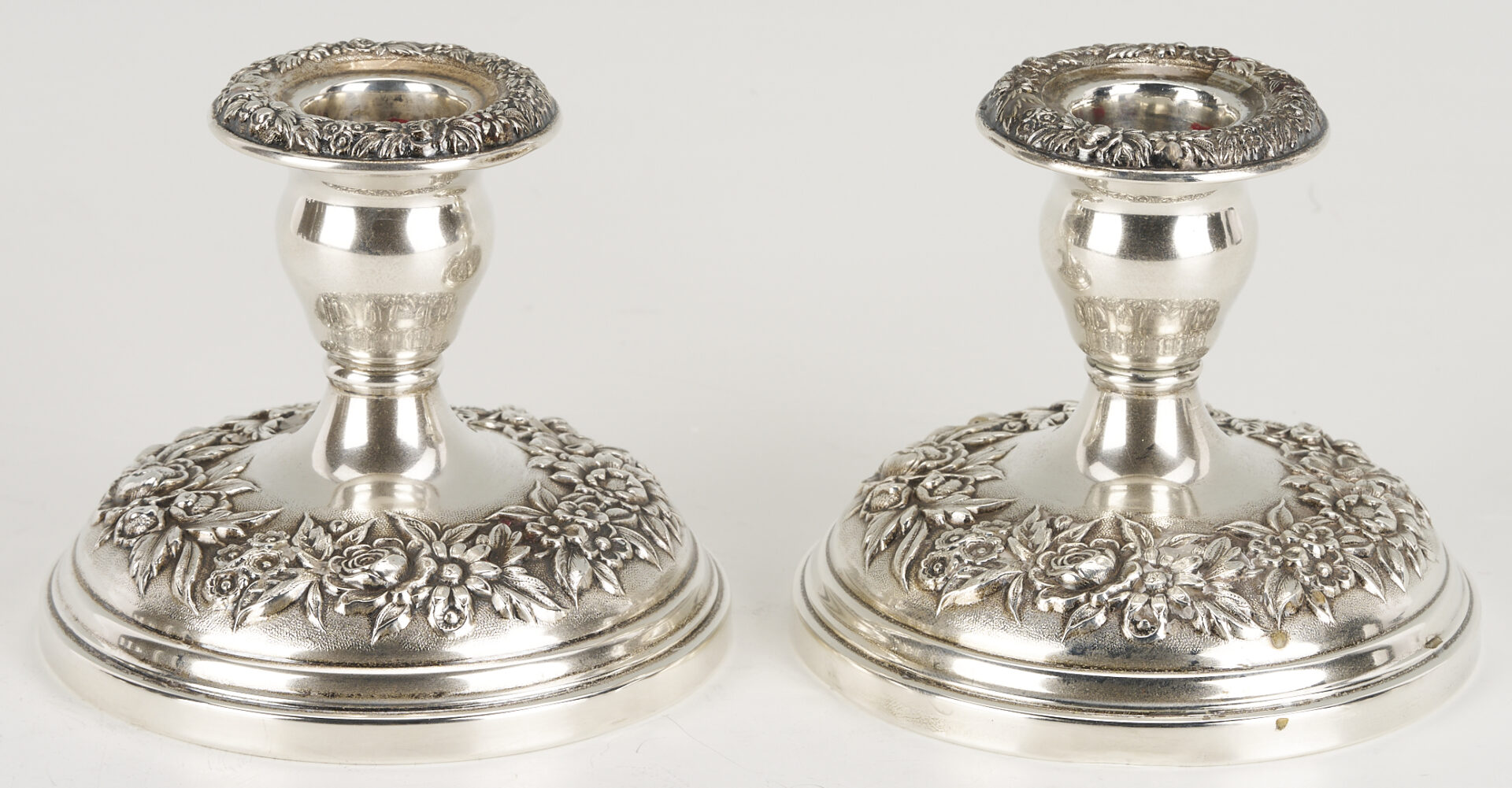 Lot 1027: 4 S. Kirk & Sons Sterling Candlesticks & Towle Sterling Ladle