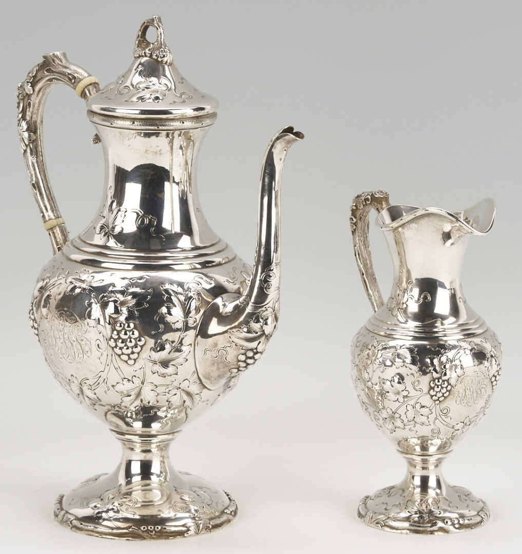 Lot 102: Schultz Repousse Sterling 4 pc. Tea Set, Sylvan Bros. retailed