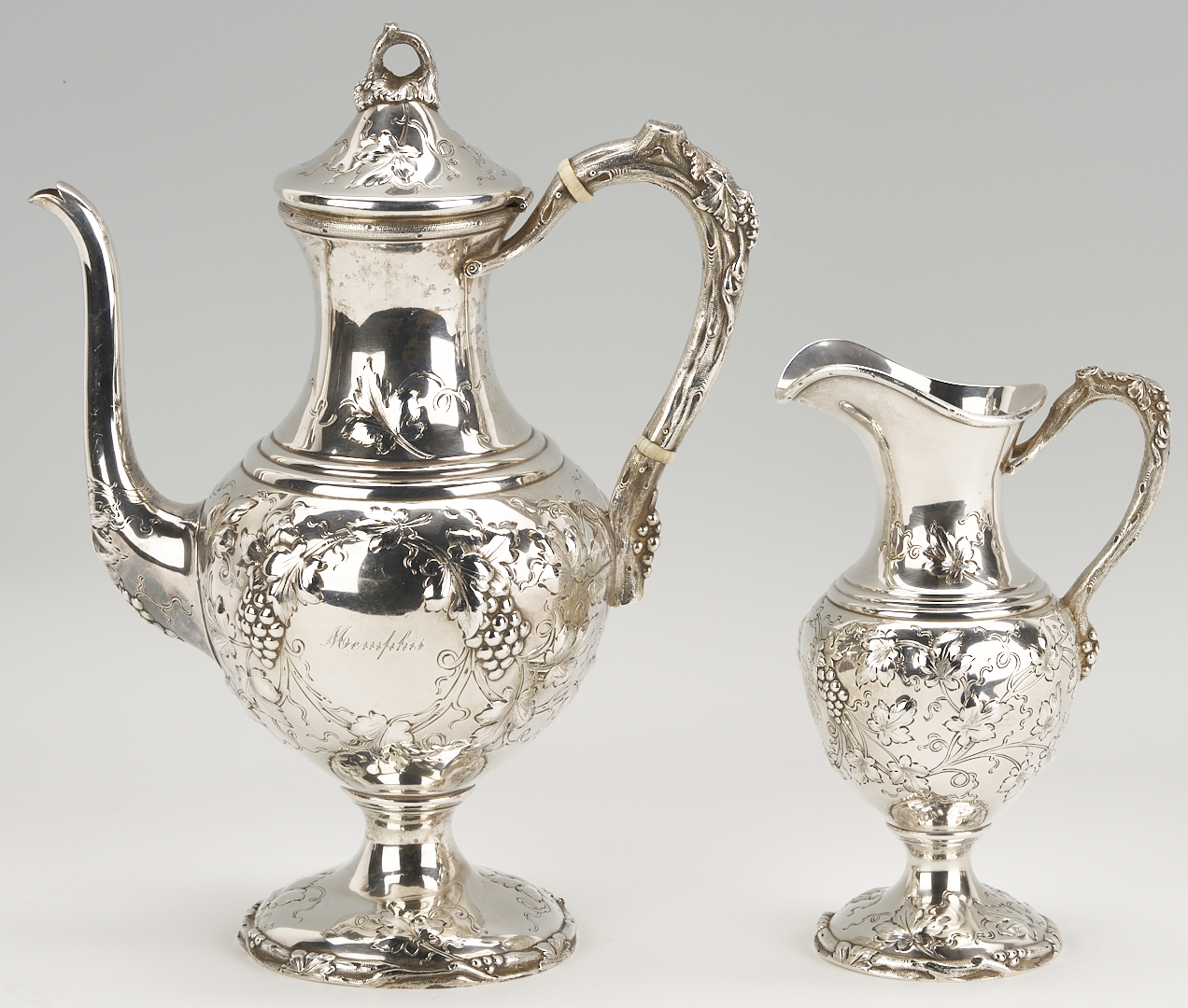 Lot 102: Schultz Repousse Sterling 4 pc. Tea Set, Sylvan Bros. retailed