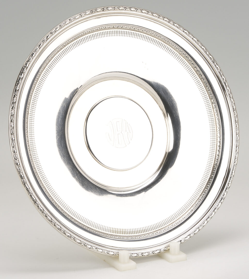 Lot 1032: 12 Sterling Silver Items: Plate, Spoons, Egg Cutter