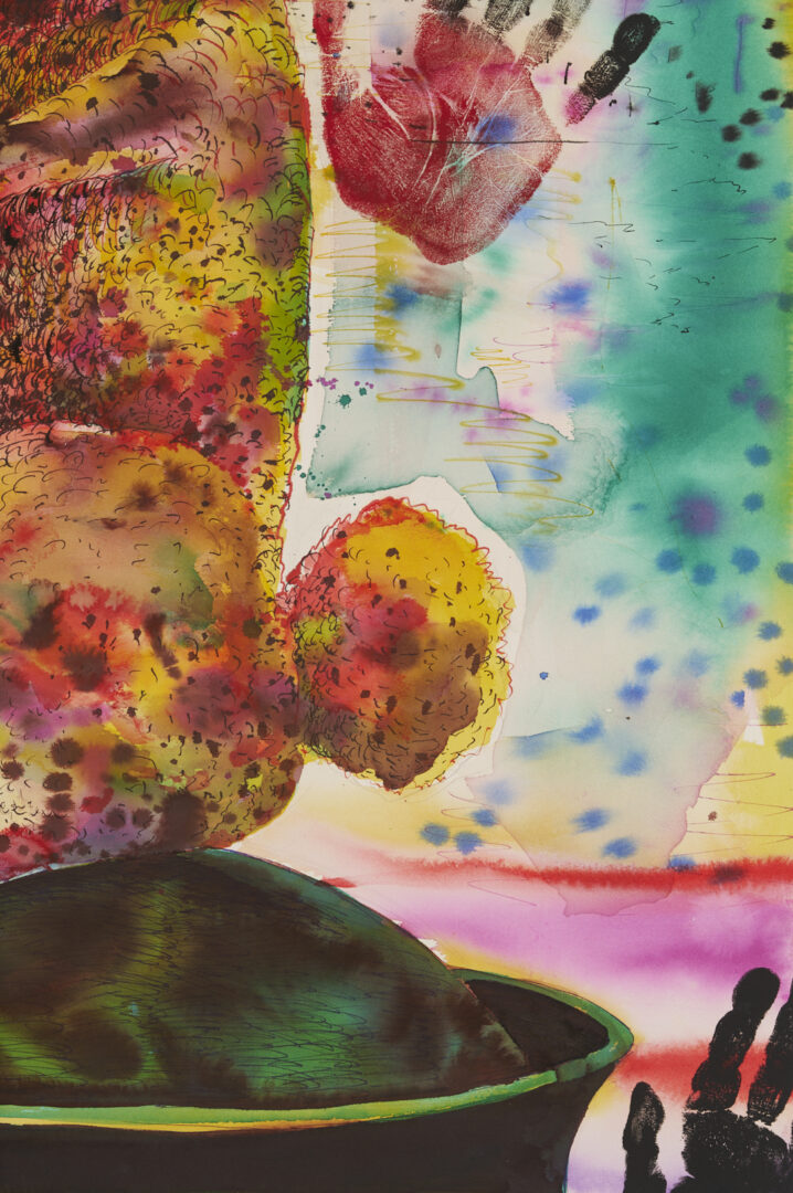 Lot 1043: Robert Warrens Modernist W/C Painting w/ Rabbit, Handprints in the Sky