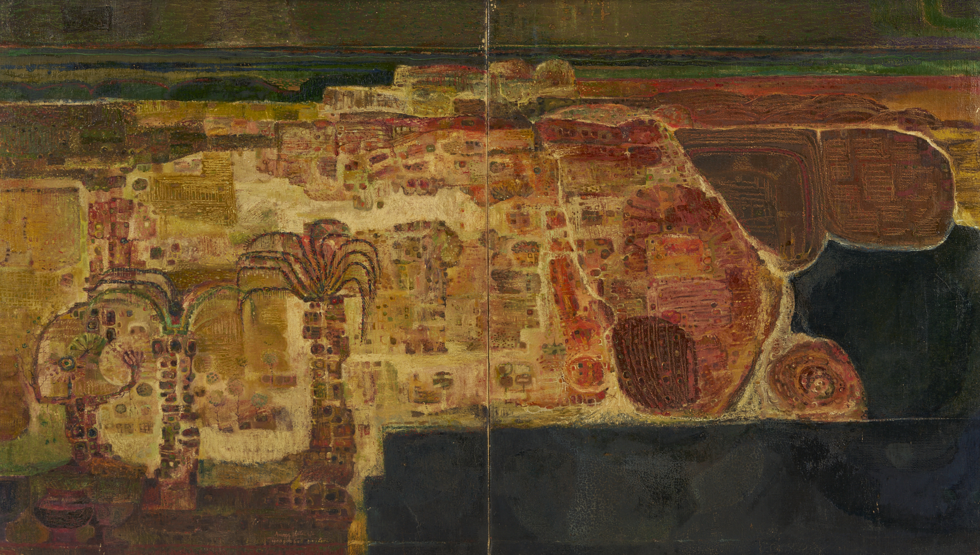 Lot 1052: Amrus Natalsya O/C Modernist Indonesian Landscape Painting
