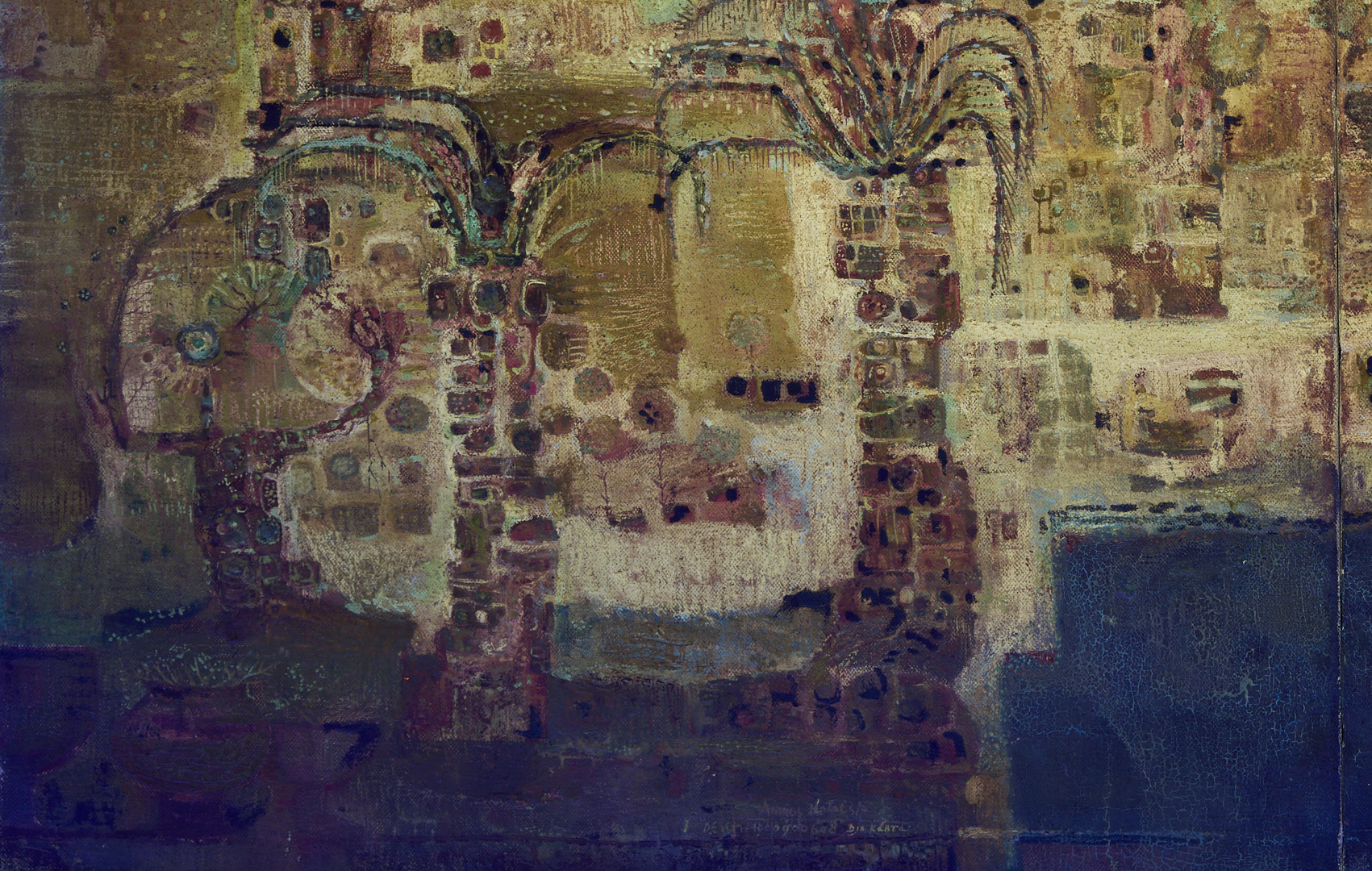 Lot 1052: Amrus Natalsya O/C Modernist Indonesian Landscape Painting