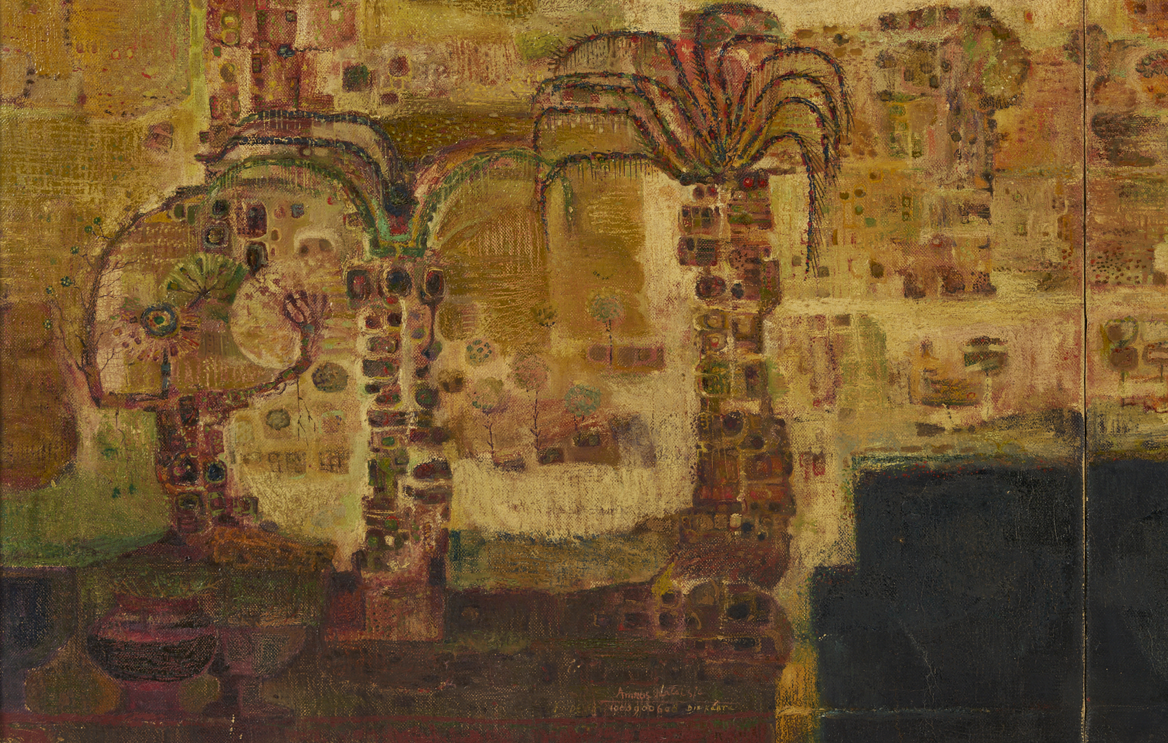 Lot 1052: Amrus Natalsya O/C Modernist Indonesian Landscape Painting