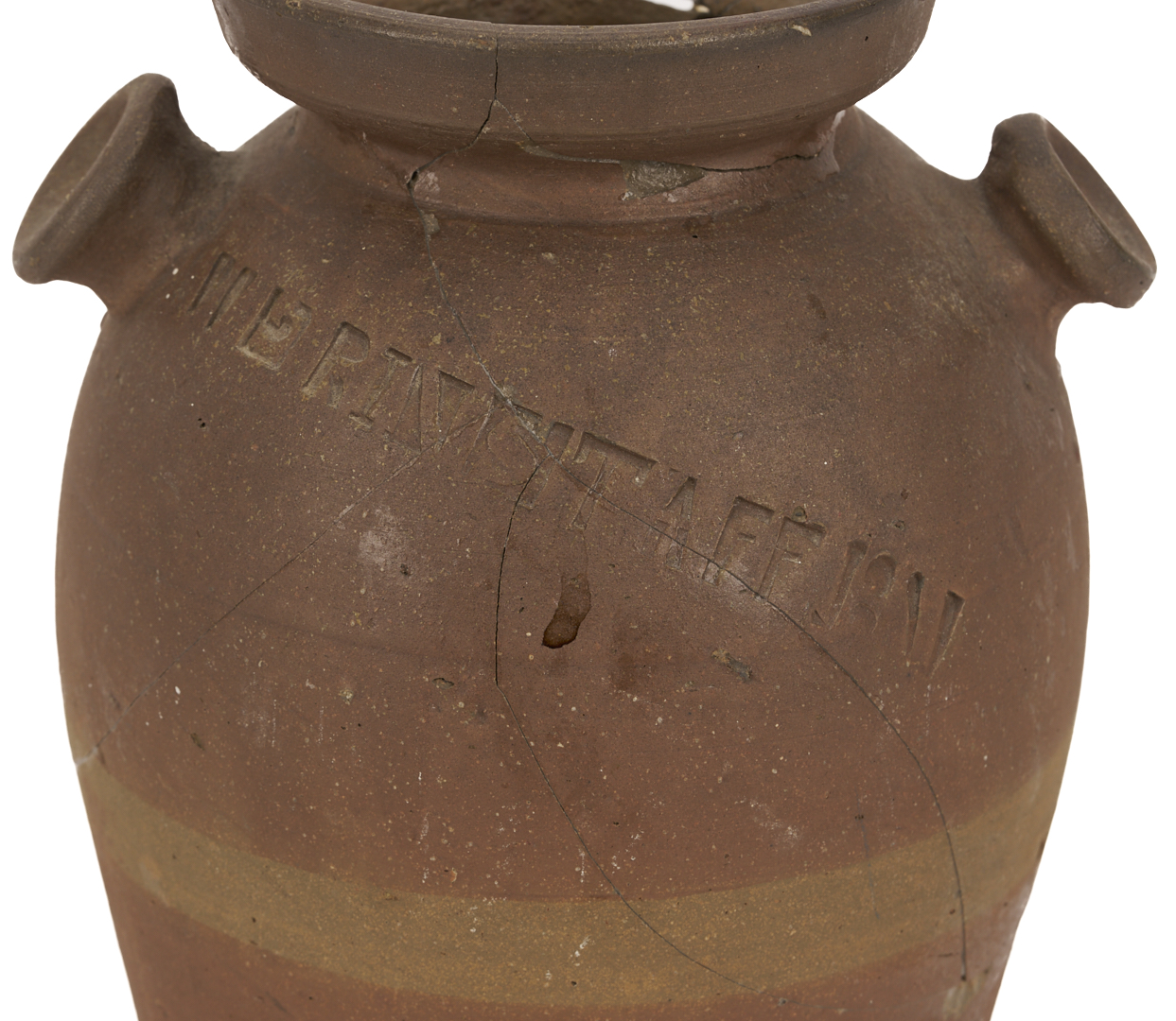 Lot 1065: 2 East TN Grindstaff Stoneware Pottery Jars, Repairs / Restoration
